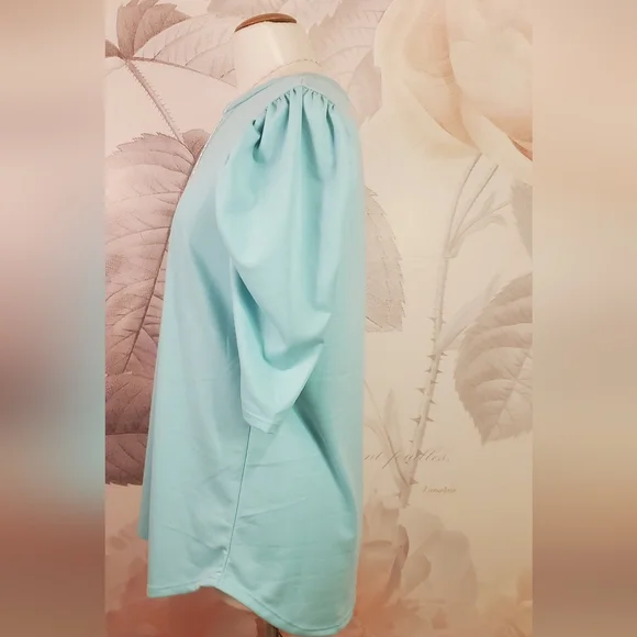 Bibi Boutique Puff Sleeve Top NWOT blue casual shirt elbow length sleeve medium - Picture 3 of 6
